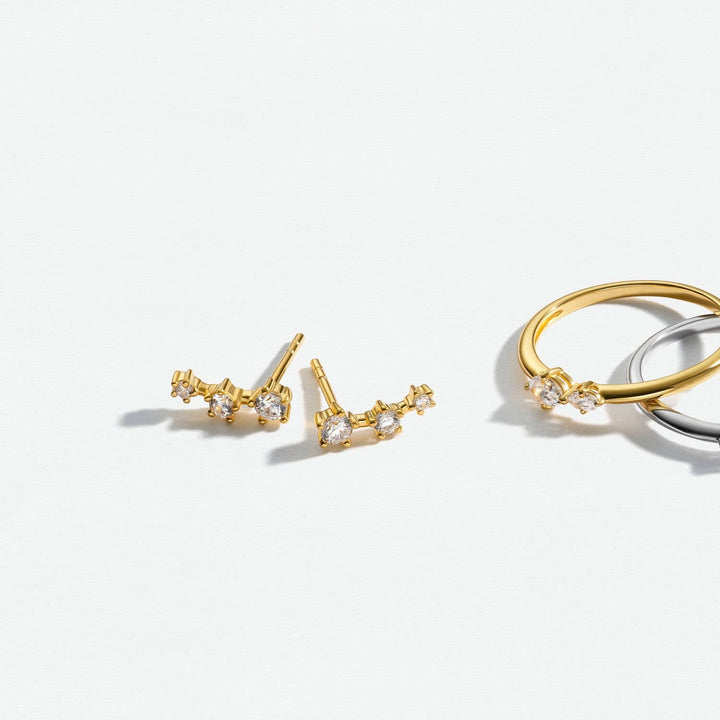 18K Gold Plated White Zirconia Lucente Tre Earrings SJ-E2703-CZ-YG