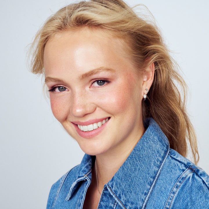 Sterling Silver White Zirconia Astri Creolo Earrings SJ-E2704-CZ