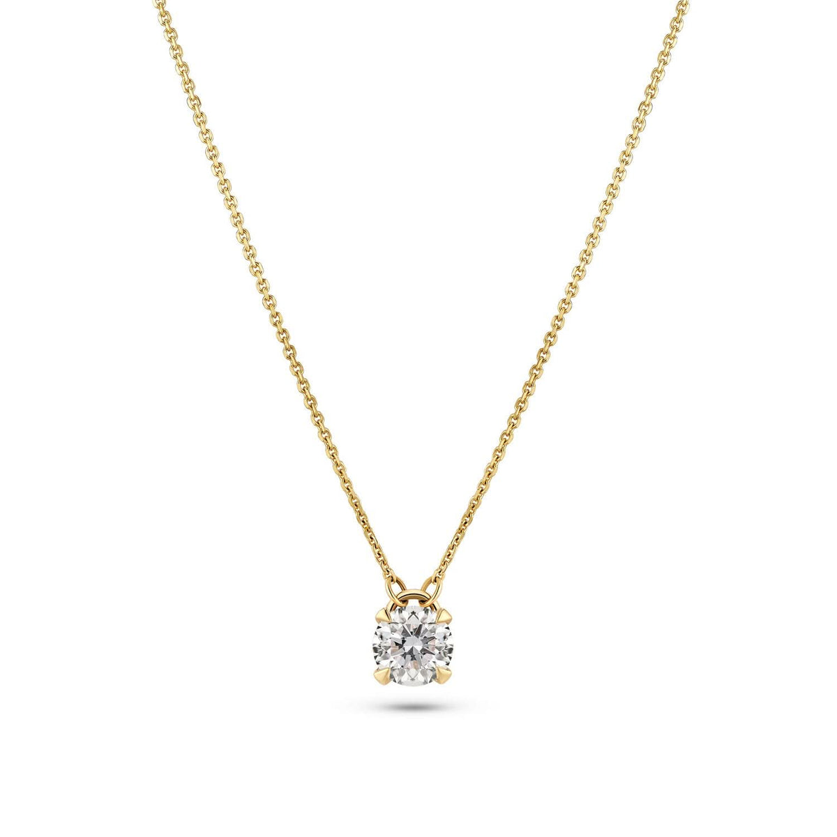14k Yellow Gold Venice Diamond Necklace SJ-N2507-WD-YG, a luxurious 14k yellow gold necklace featuring a 0.50 ct round brilliant cut lab-grown diamond, showcasing elegance and sparkle.