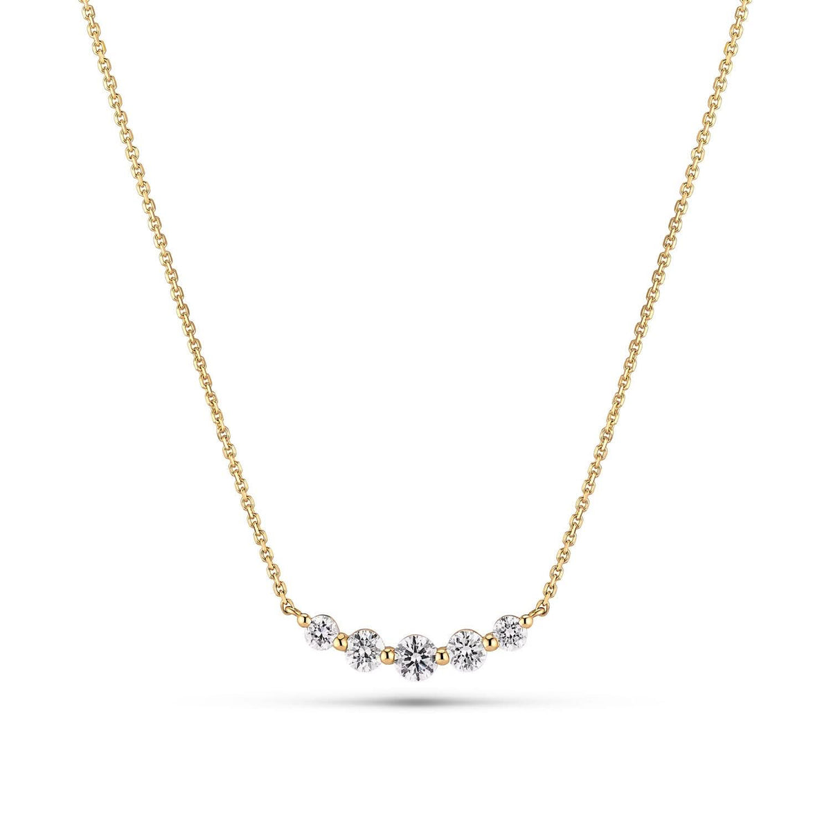 Close-up of the luxurious 14k Yellow Gold Tiara Piccolo Diamond Necklace SJ-N2518-WD-YG featuring stunning lab-grown diamonds, a perfect choice for elegant jewelry enthusiasts.