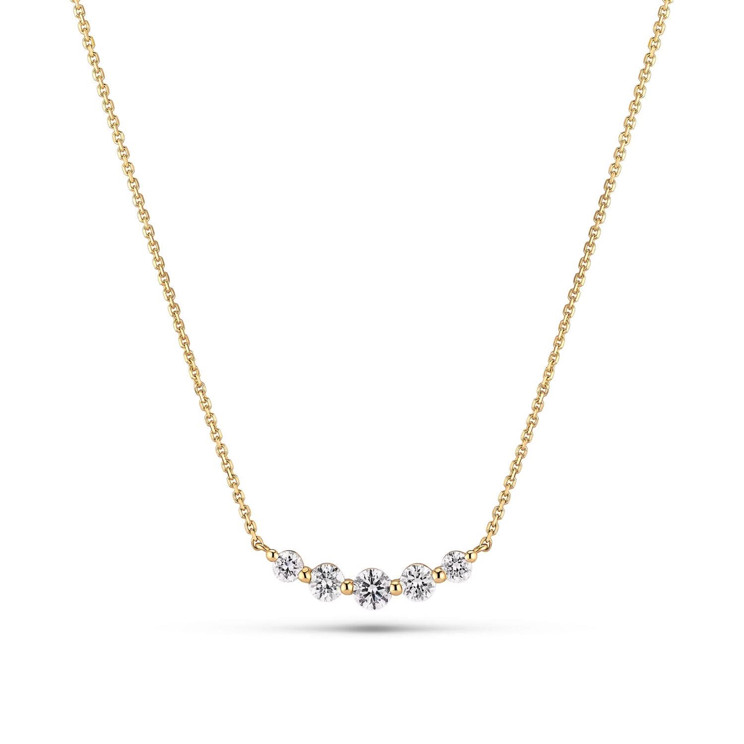 Close-up of the luxurious 14k Yellow Gold Tiara Piccolo Diamond Necklace SJ-N2518-WD-YG featuring stunning lab-grown diamonds, a perfect choice for elegant jewelry enthusiasts.