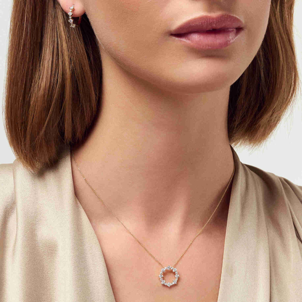 Beautifully crafted 14k Yellow Gold Brina Diamond Necklace SJ-N2533-WD-YG showcasing ethical lab-grown diamonds, a bold accessory for any outfit.