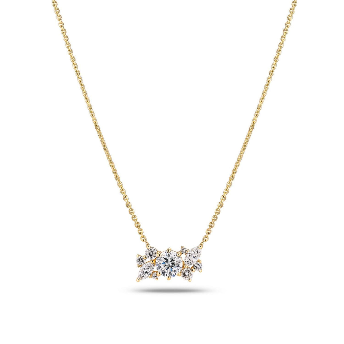 Exquisite 14k Yellow Gold Lovere Diamond Necklace SJ-N2550-WD-YG showcasing dazzling round brilliant cut lab-grown diamonds.