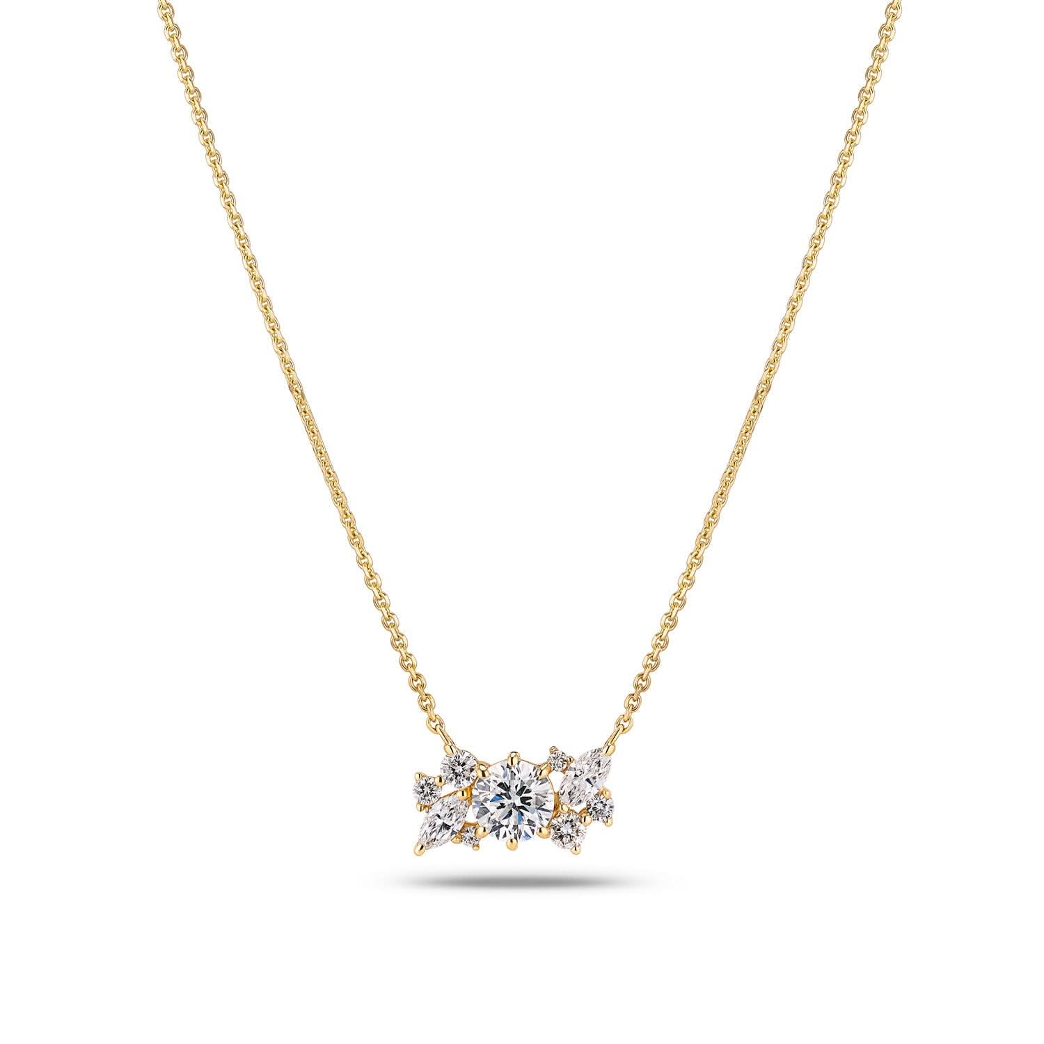 Exquisite 14k Yellow Gold Lovere Diamond Necklace SJ-N2550-WD-YG showcasing dazzling round brilliant cut lab-grown diamonds.