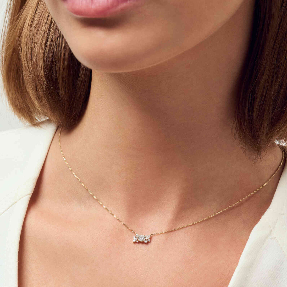 The luxurious 14k Yellow Gold Lovere Diamond Necklace SJ-N2550-WD-YG adorned with 0.57 carats of exquisite lab-grown diamonds.