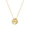 Gold necklace with a circular pendant on a white background