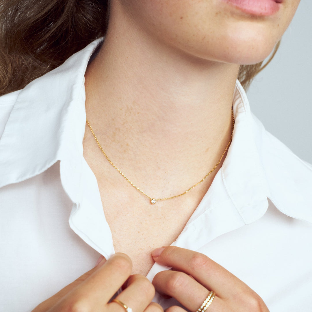 18k Gold Plated White Zirconia Sarzana Uno Necklace SJ-N2632-CZ-YG