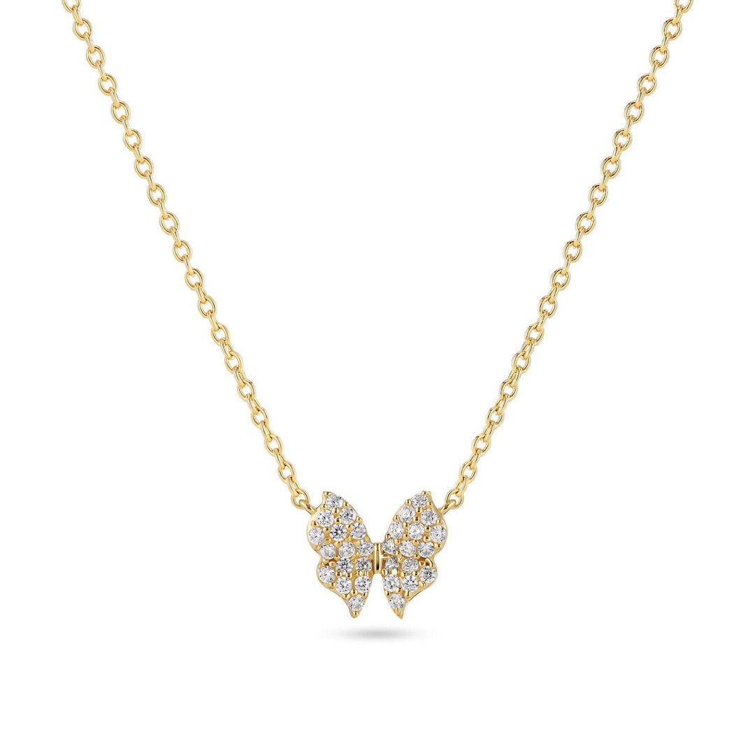 18K Gold Plated White Zirconia Farfalla Necklace SJ-N2700-CZ-YG