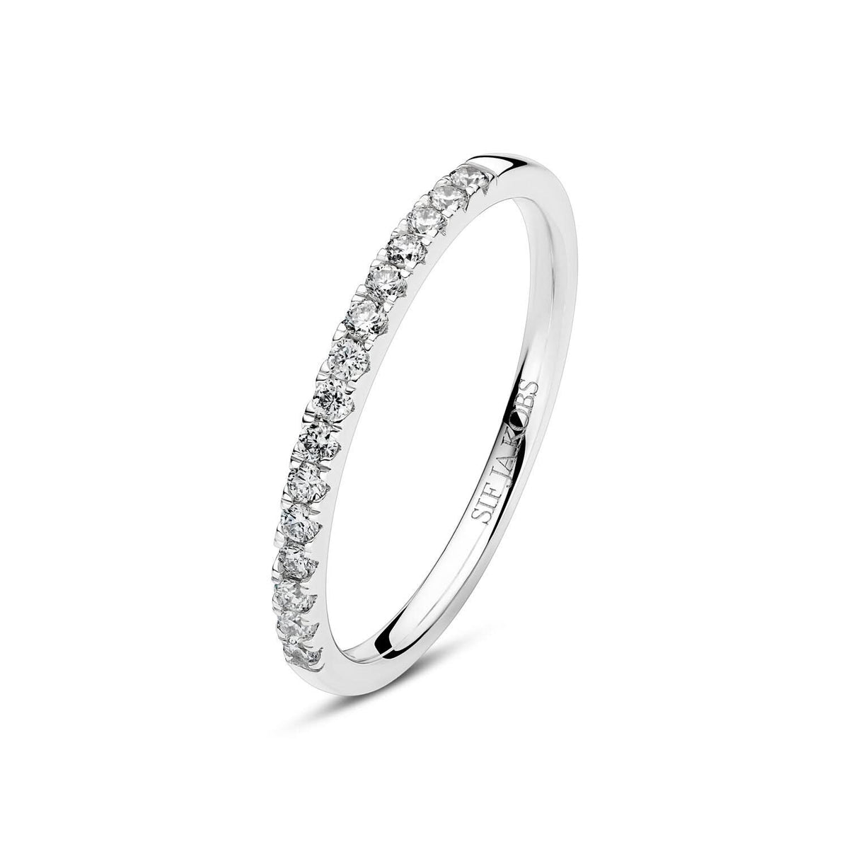 Elegant 14k White Gold Alba Diamond Ring SJ-R2515-WD-WG featuring a polished band adorned with sparkling lab-grown diamonds, perfect for a luxurious look.
