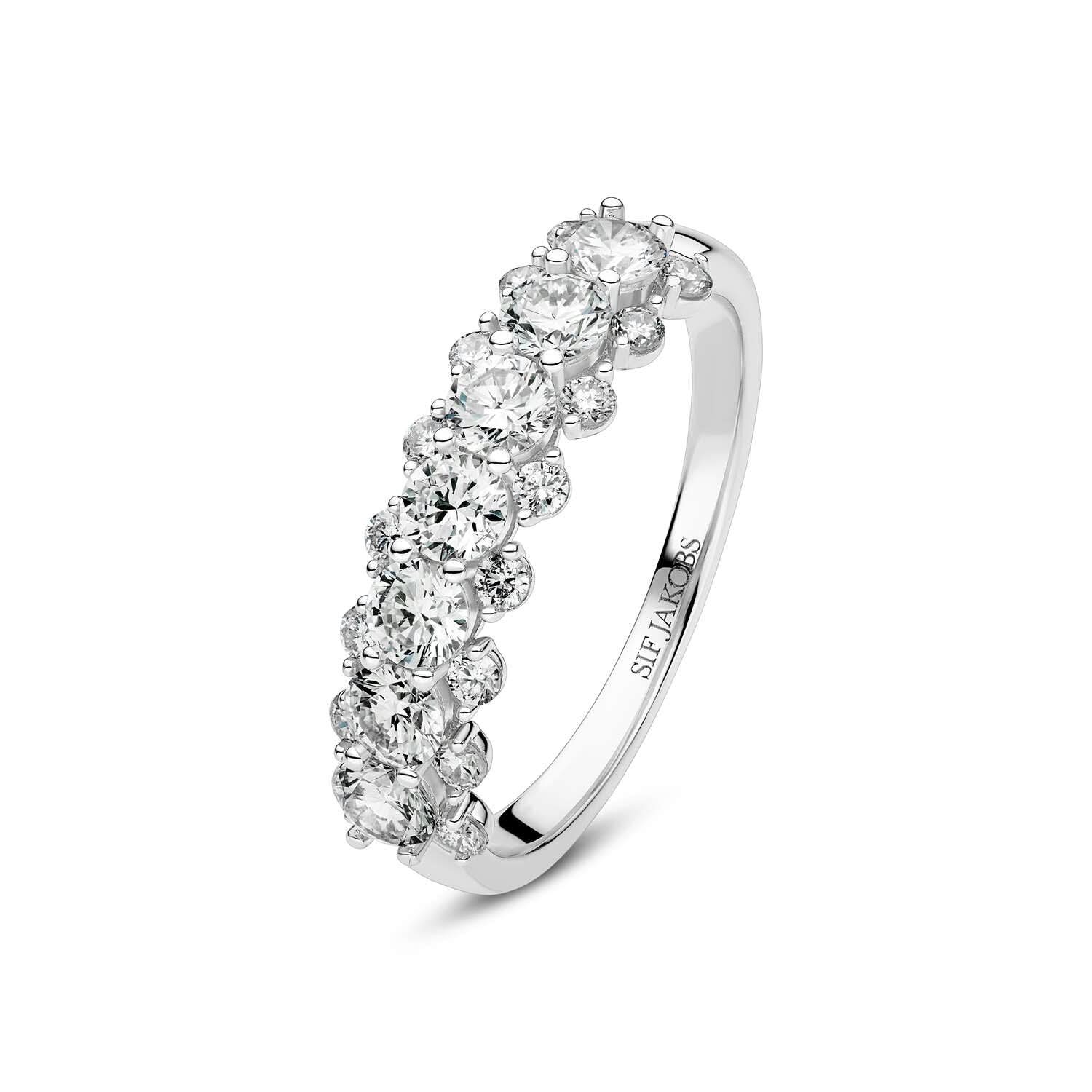 Stunning 14k White Gold Fior Diamond Ring SJ-R2525-WD-WG featuring a polished design with radiant lab-grown diamonds, showcasing elegance and luxury.