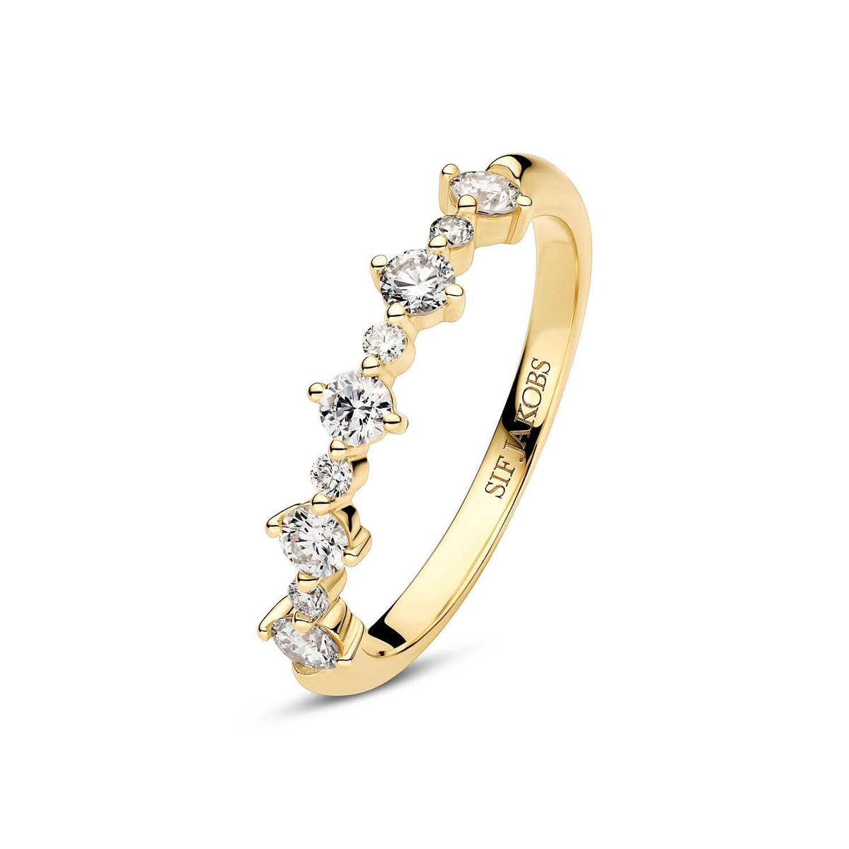 14k Yellow Gold Brina Diamond Ring SJ-R2535-WD-YG featuring a polished surface with round brilliant cut lab-grown diamonds, showcasing luxury and elegance in jewelry design.