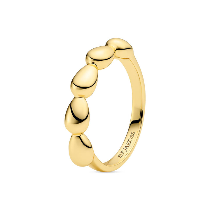 Gold ring with a unique design on a white background