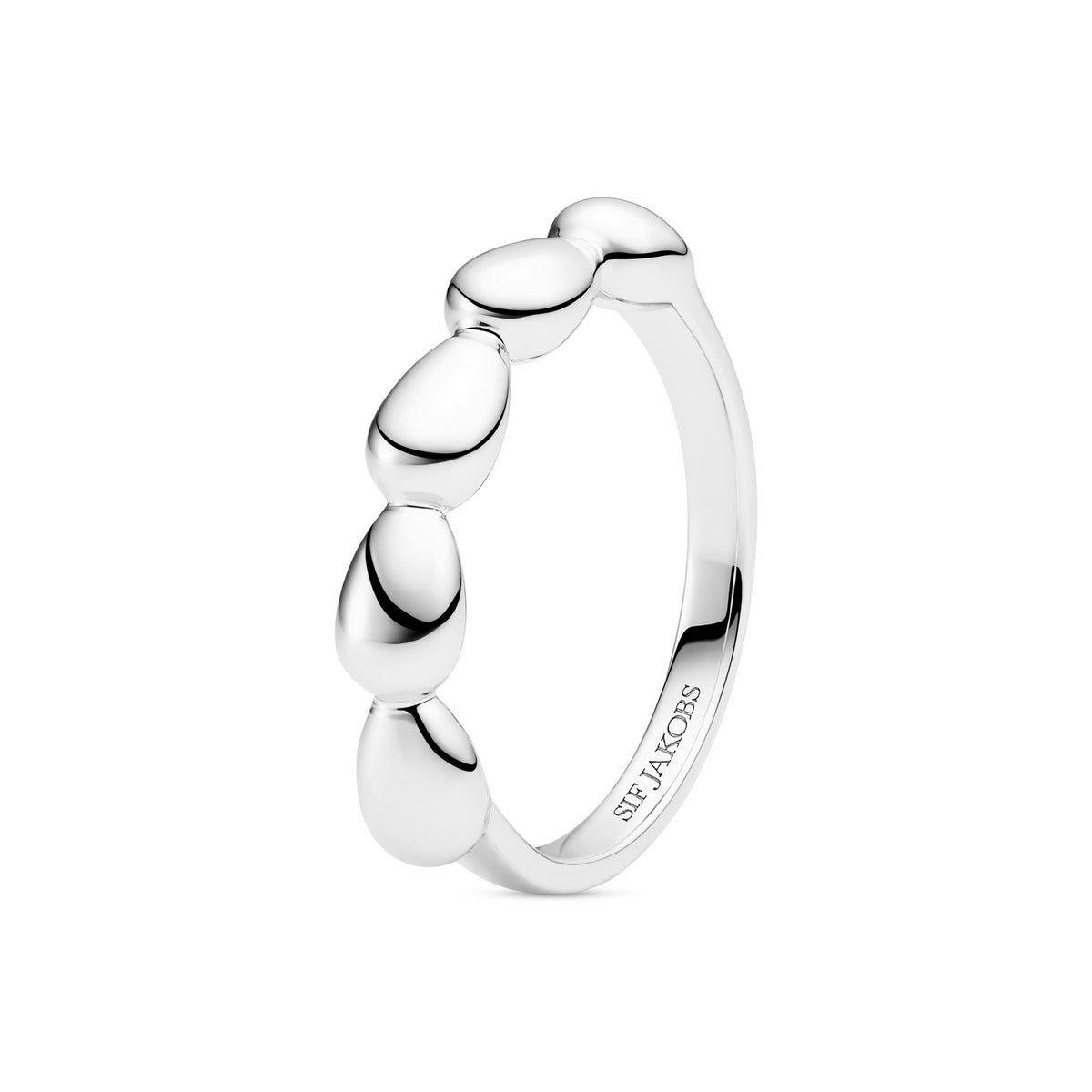 Silver ring with a unique design on a white background