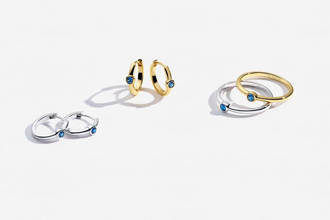 18k Gold Plated Blue Zirconia Sarzana Uno Ring SJ-R2632-BL-YG