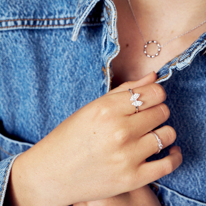 Sterling Silver White Zirconia Farfalla Ring SJ-R2700-CZ