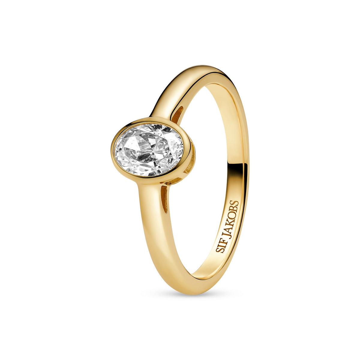 Gold ring with a diamond on a white background