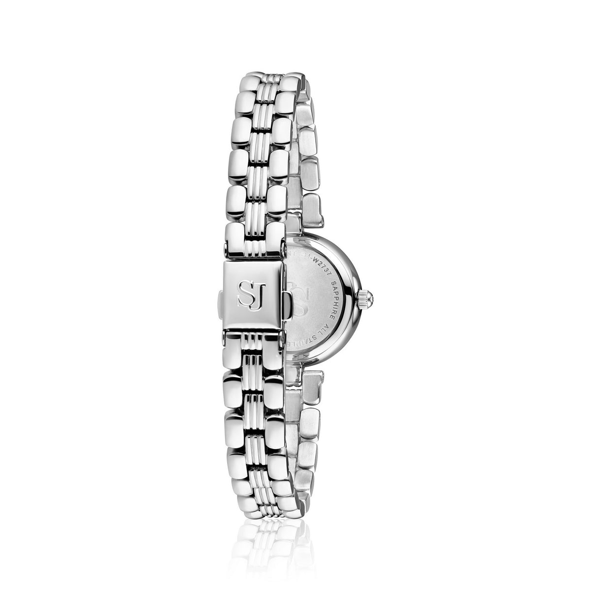 Silver watch with a metal bracelet on a white background