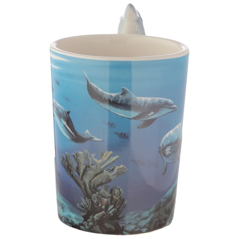 Dolphin Underwater Decal Ceramic Shaped Handle Mug SMUG20