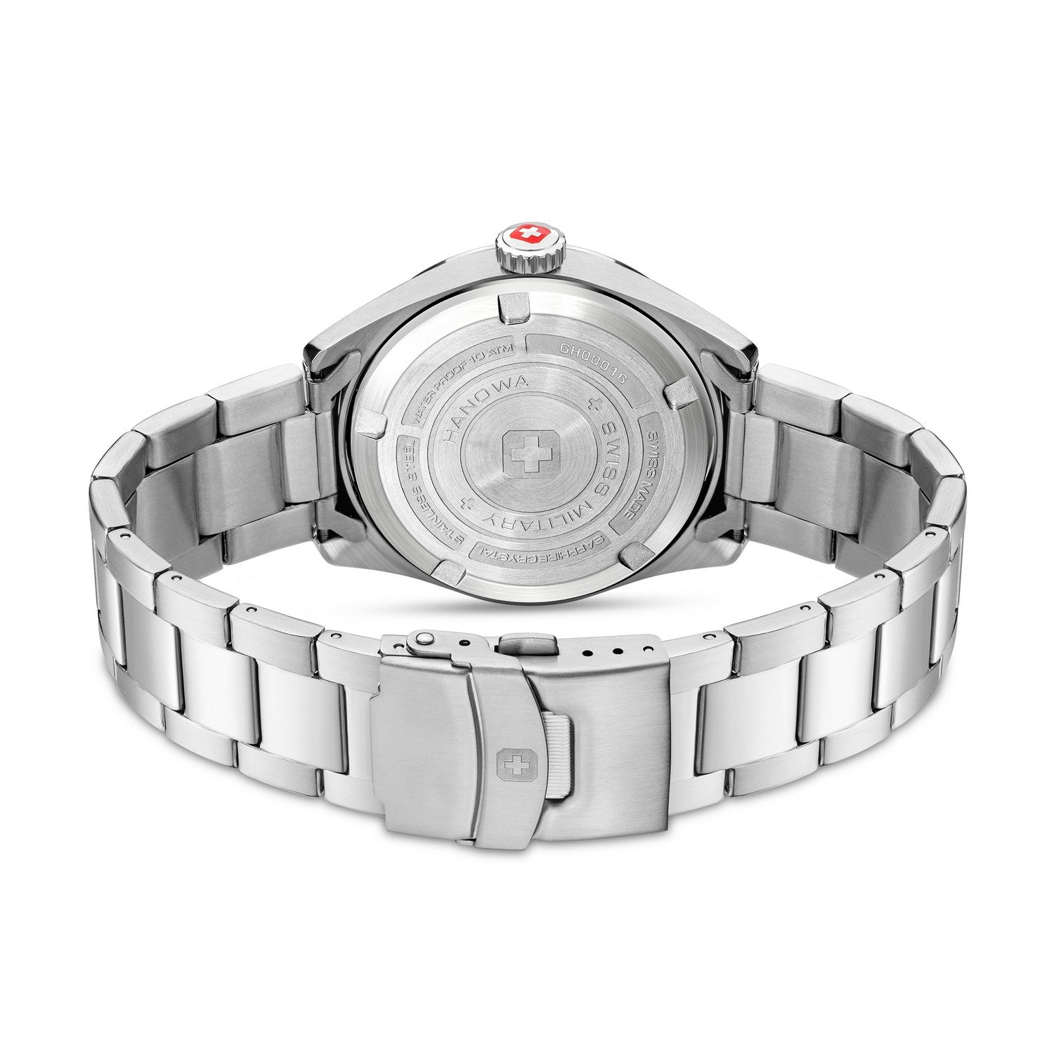 Silver watch with brand logo on a white background