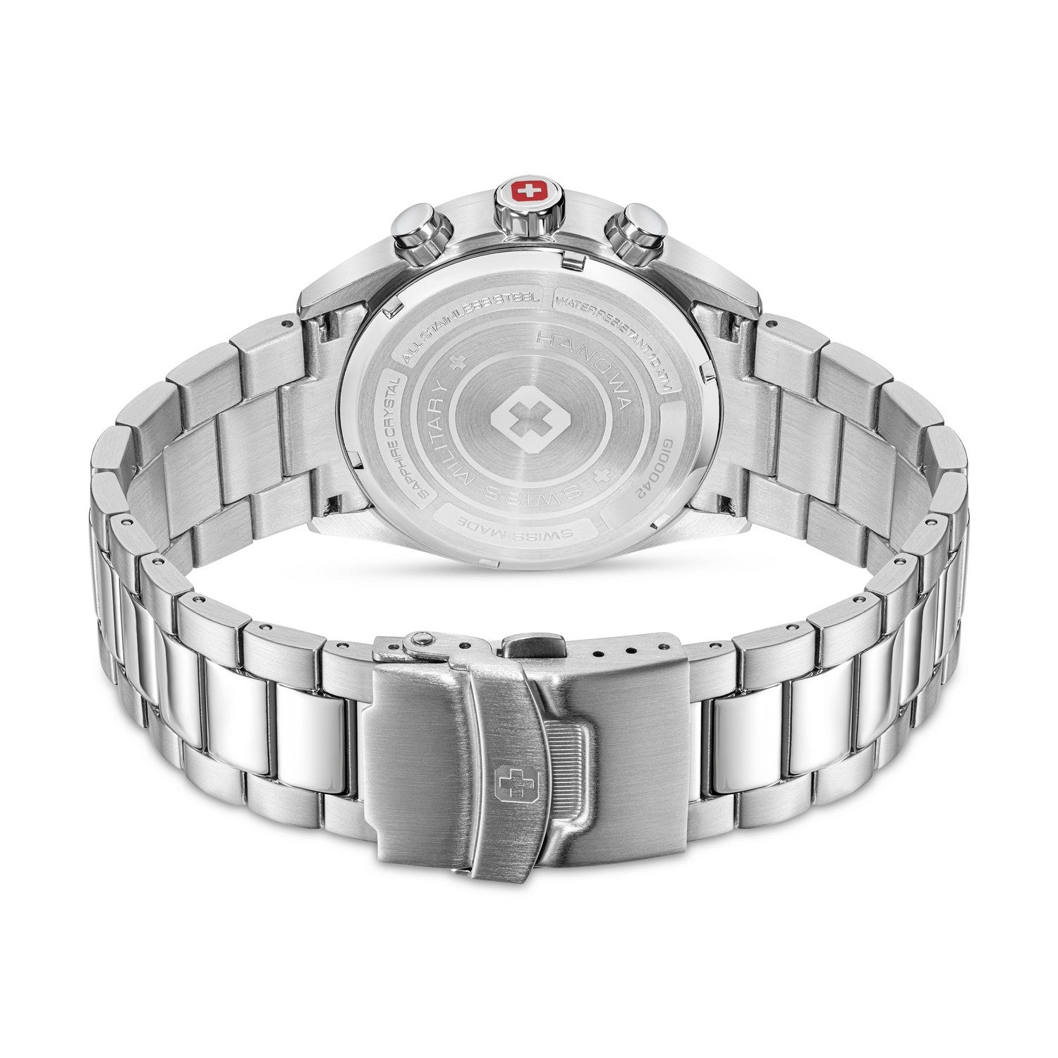 Silver watch with a detailed face on a white background