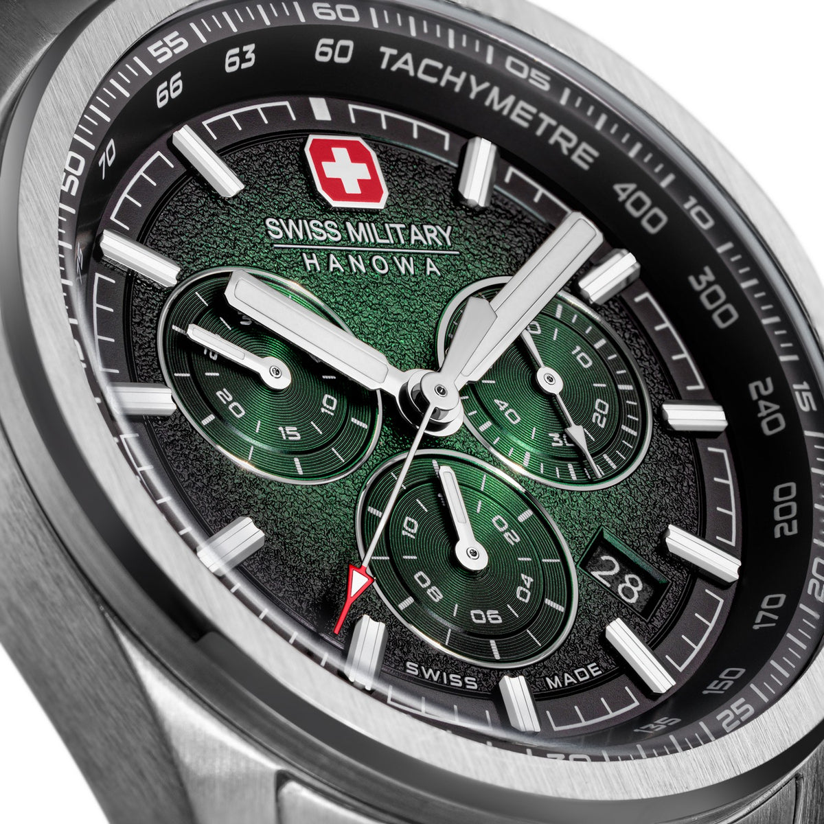 Swiss Military Hanowa watch with green face and silver case