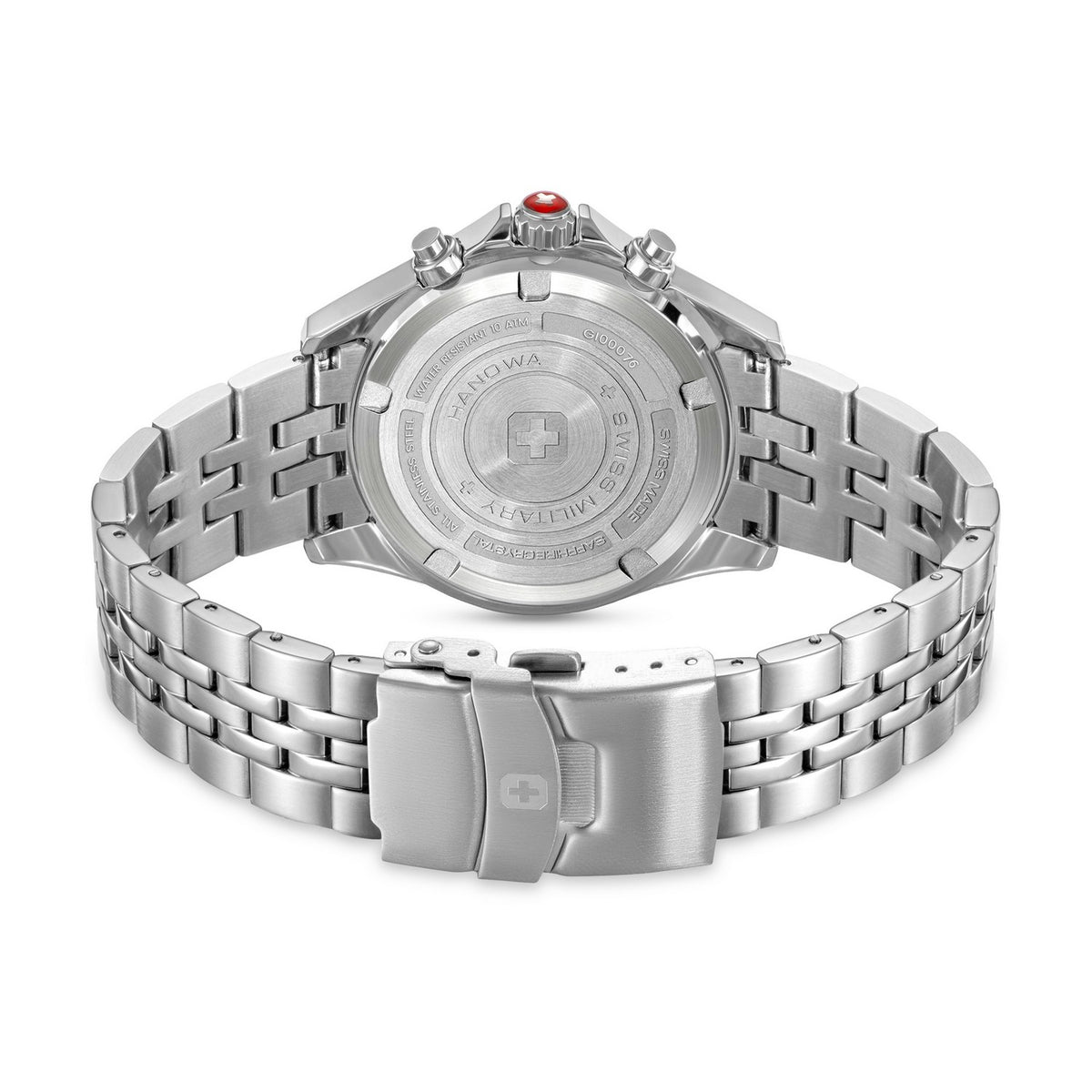 Silver watch with metal band on a white background