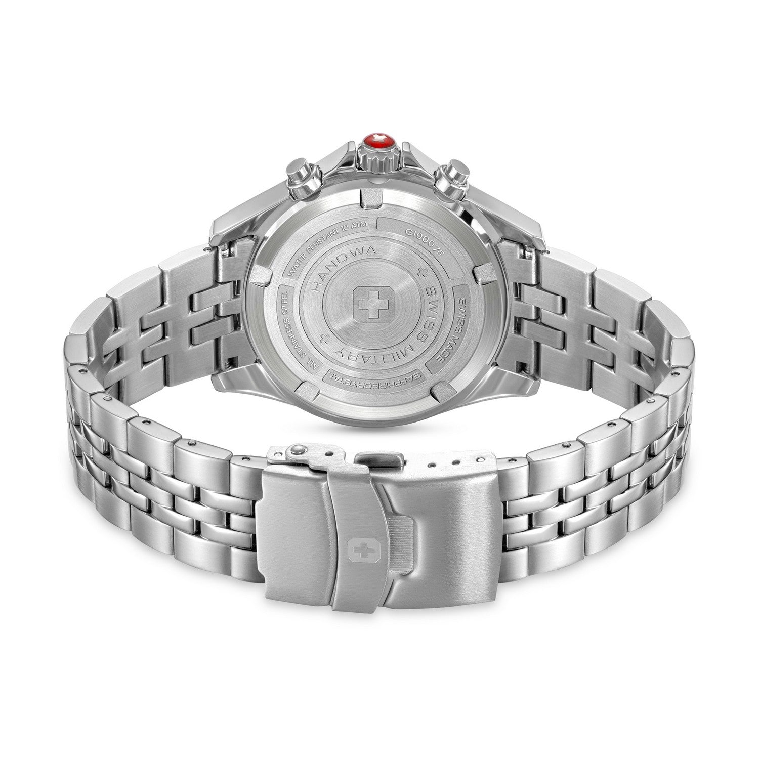 Silver watch with metal band on a white background
