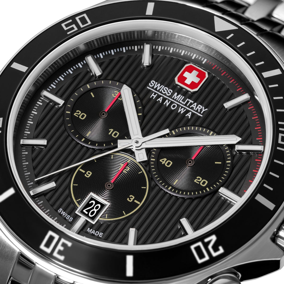 Swiss Military Hanowa watch with black dial and silver case