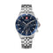 Swiss Military Hanowa watch with blue face and silver metal strap on a white background