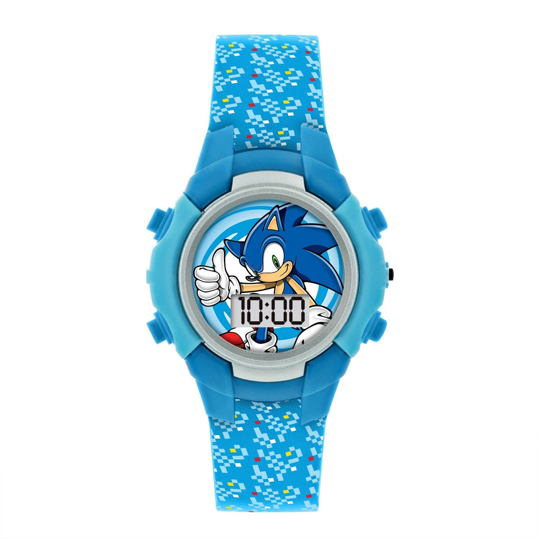 Kids Film And Cartoon Sega Sonic The Hedgehog Blue Flashing Lcd Turquoise Watch SNC4036