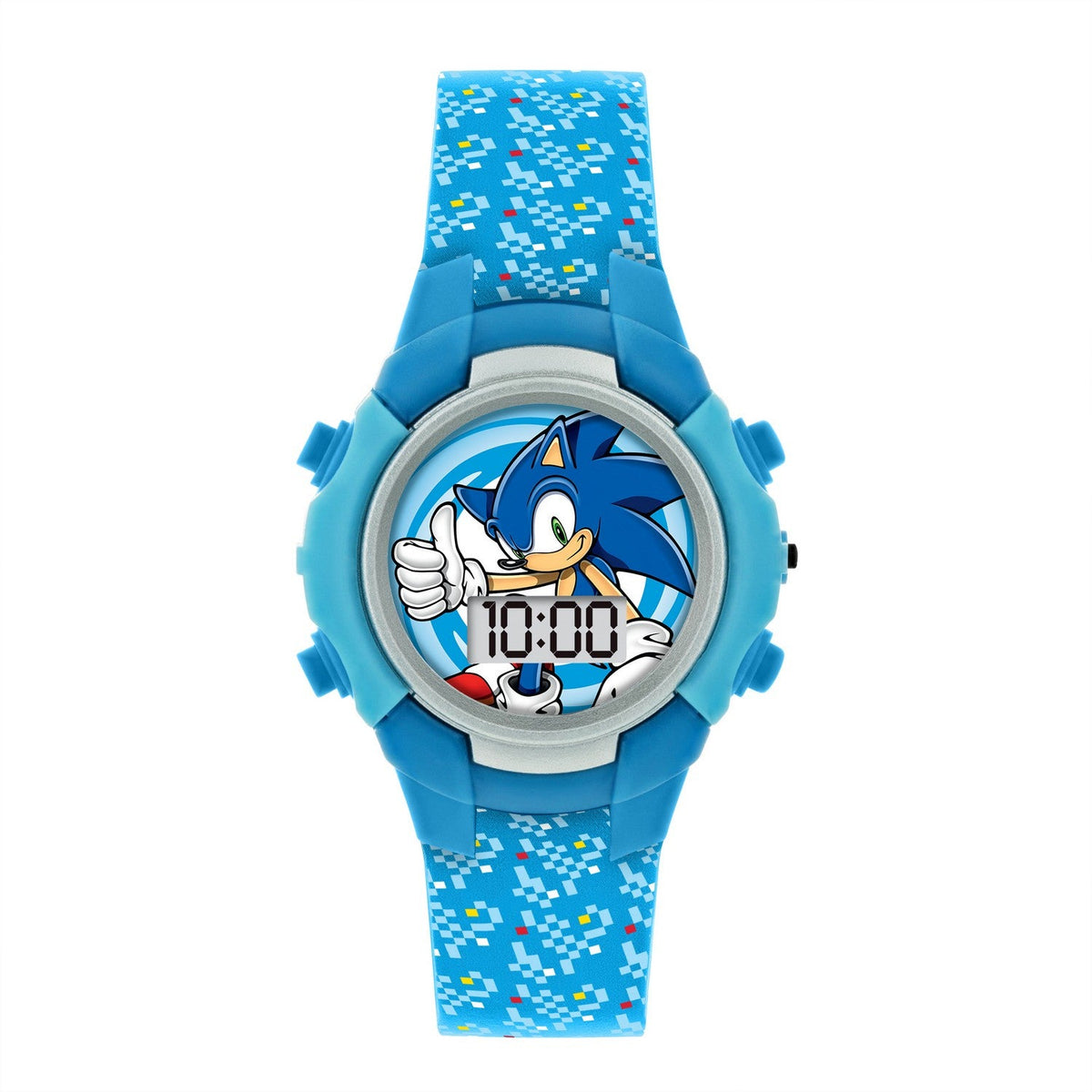 Kids Film And Cartoon Sega Sonic The Hedgehog Blue Flashing Lcd Turquoise Watch SNC4036