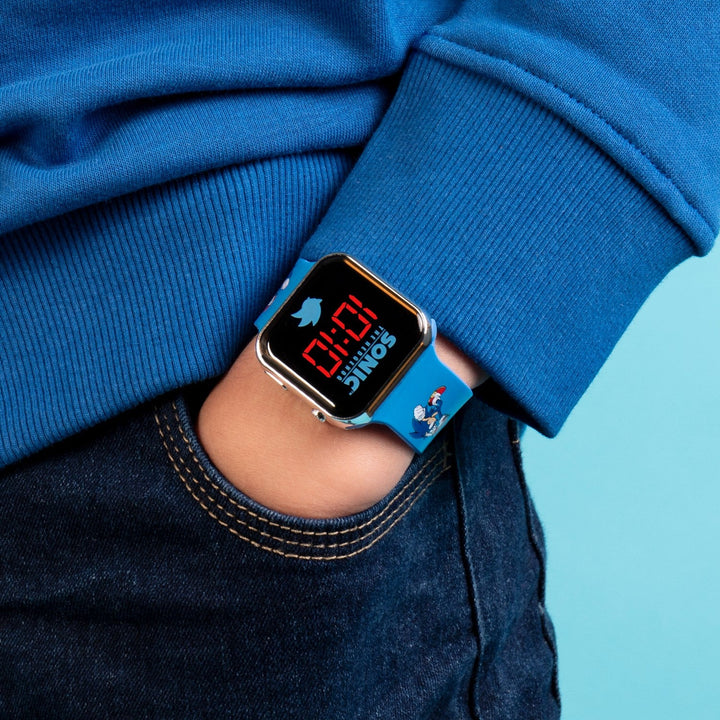 Kids Film And Cartoon Sonic The Hedgehog Printed Strap Led Blue Watch SNC4137ARG