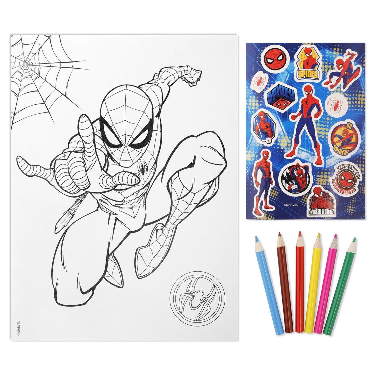 Marvel 15 Pcs Colouring Set With , Crayons And Stickers Spiderman Notebook SP50019