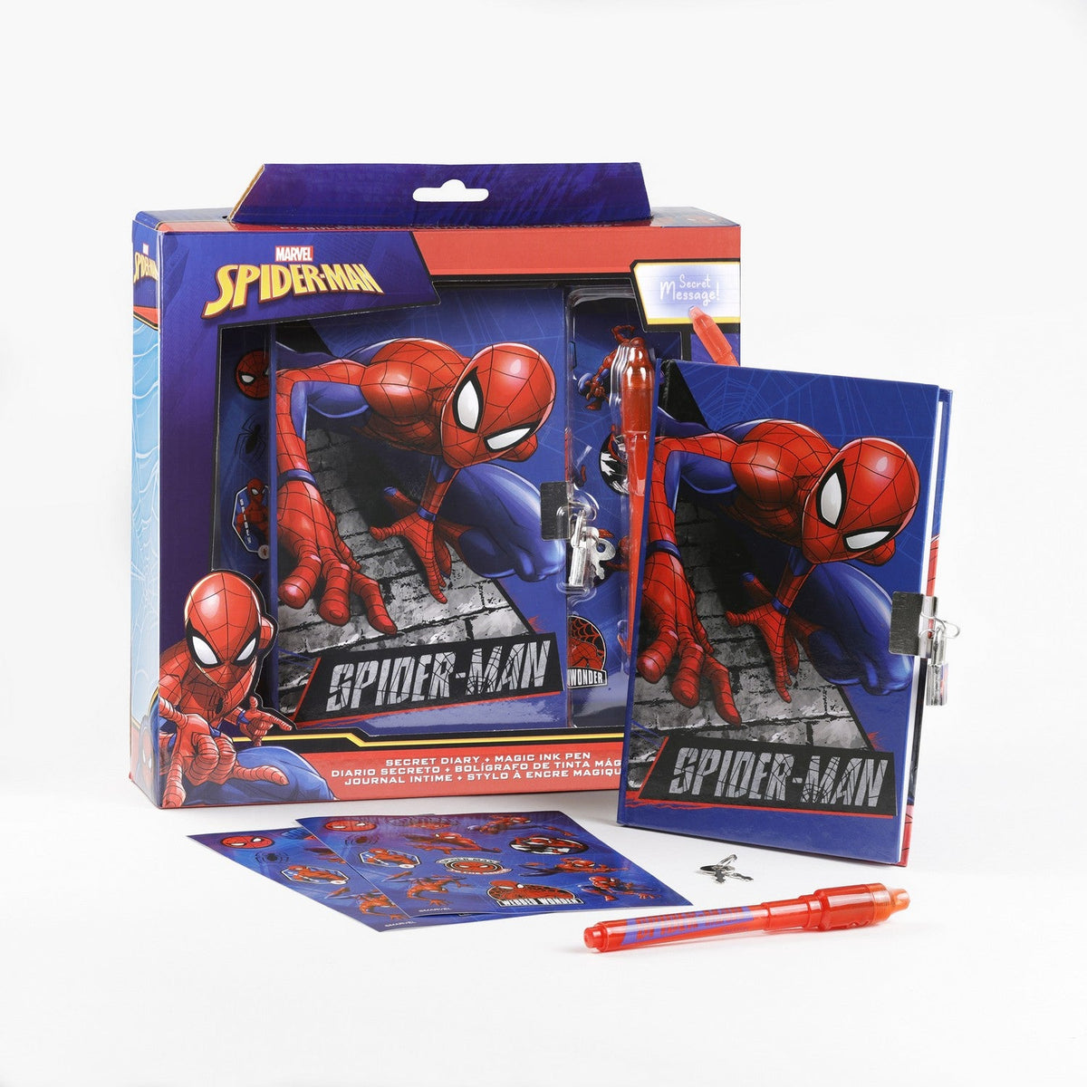 Marvel 6 Pcs Locked Diary And Magic Ink Set Spiderman Pink Pen SP50044