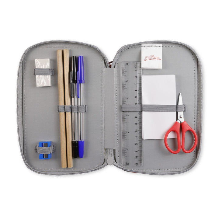 Marvel 2 Zip Pencil Case With Stationary Spiderman Pink Set SP50052