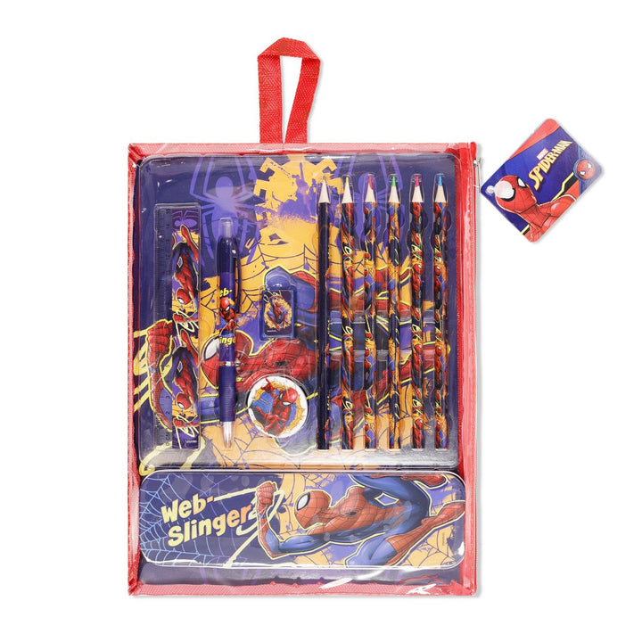 Marvel 12 Piece Bumper Stationery Set In Reusable Spiderman Pink Bag SP50059