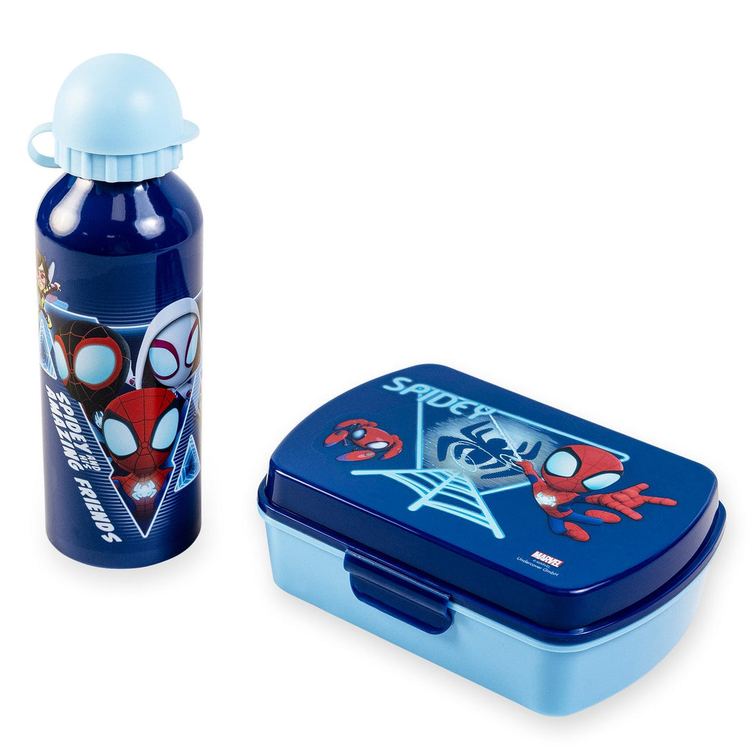 Marvel 2 Piece Lunch Box + Aluminium Canteen 500Ml Spiderman Blue Set SP50102