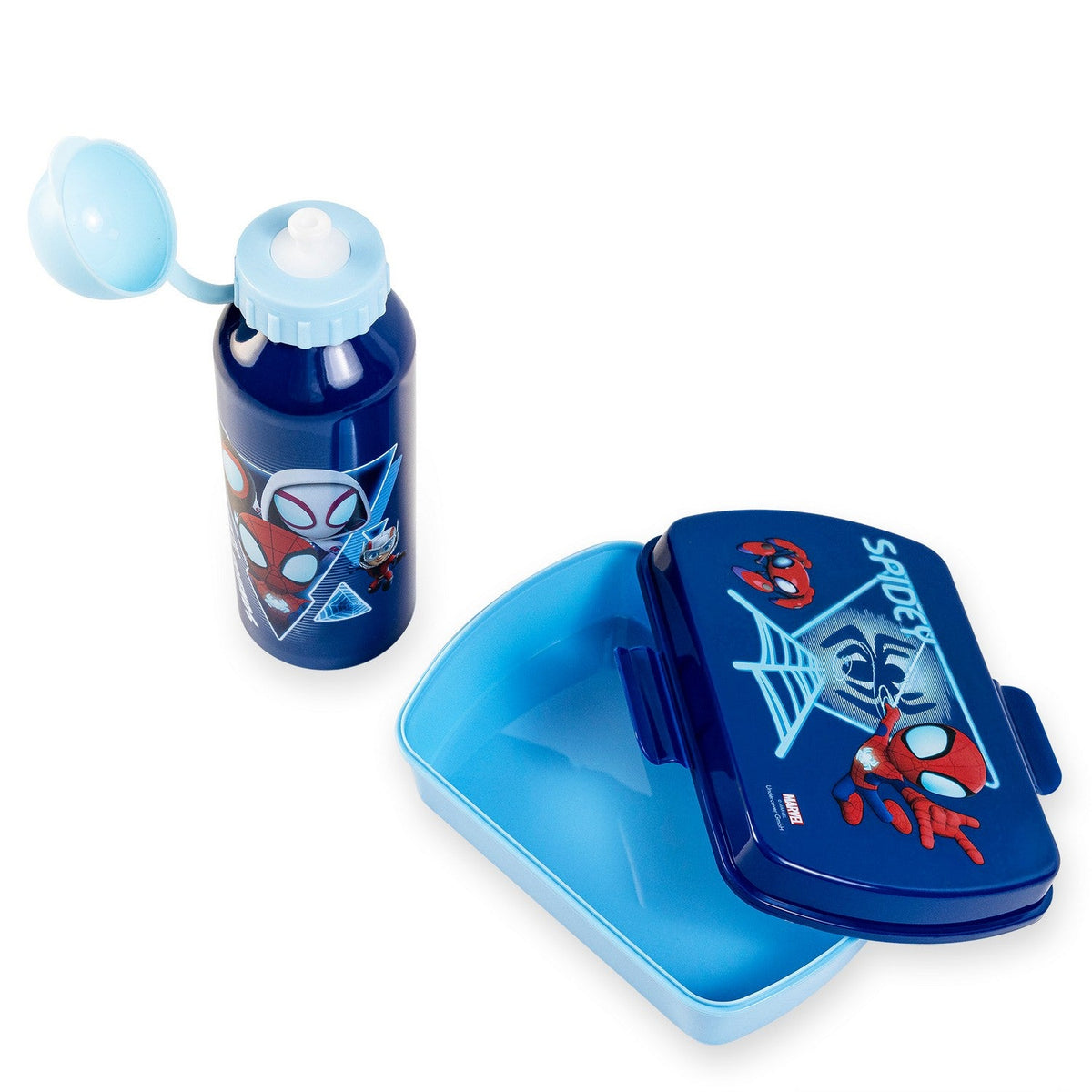 Marvel 2 Piece Lunch Box + Aluminium Canteen 500Ml Spiderman Blue Set SP50102