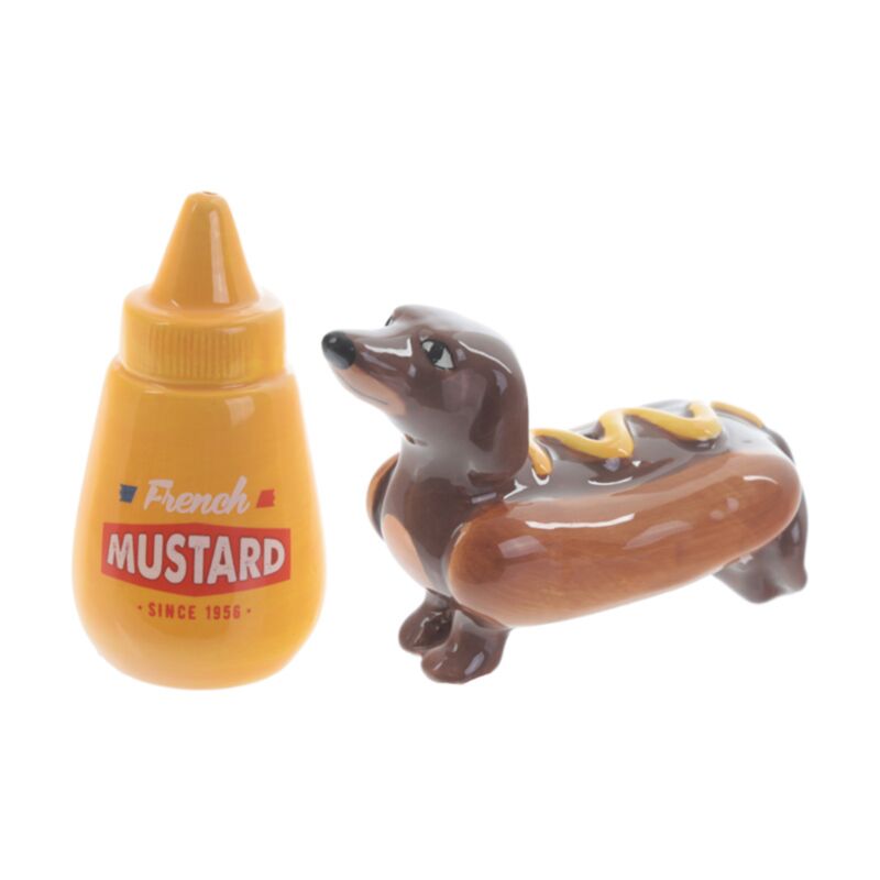 Sausage Dog in a Bun & Mustard Fast Food Ceramic Salt & Pepper Set SP60