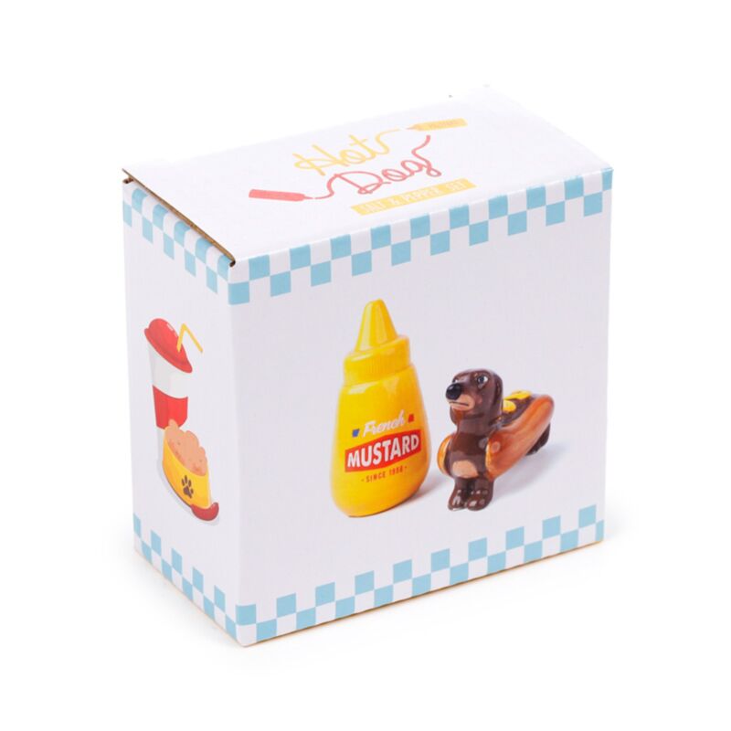 Sausage Dog in a Bun & Mustard Fast Food Ceramic Salt & Pepper Set SP60