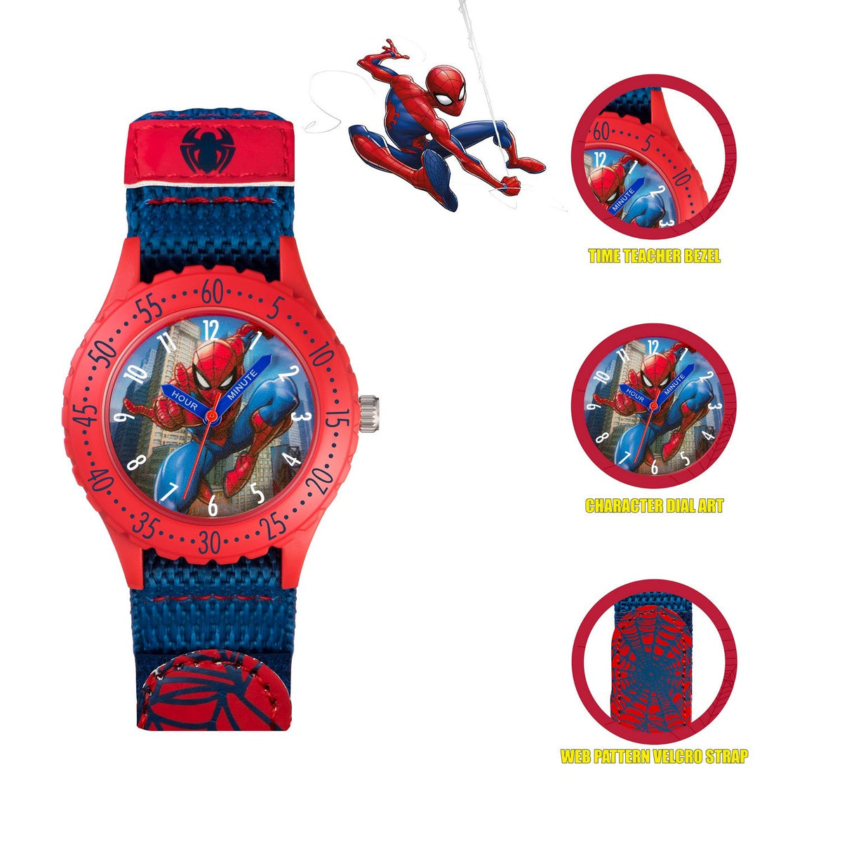 Marvel Spider-Man Fabric Strap Time Teacher Textile Pink Watch SPD3495ARG