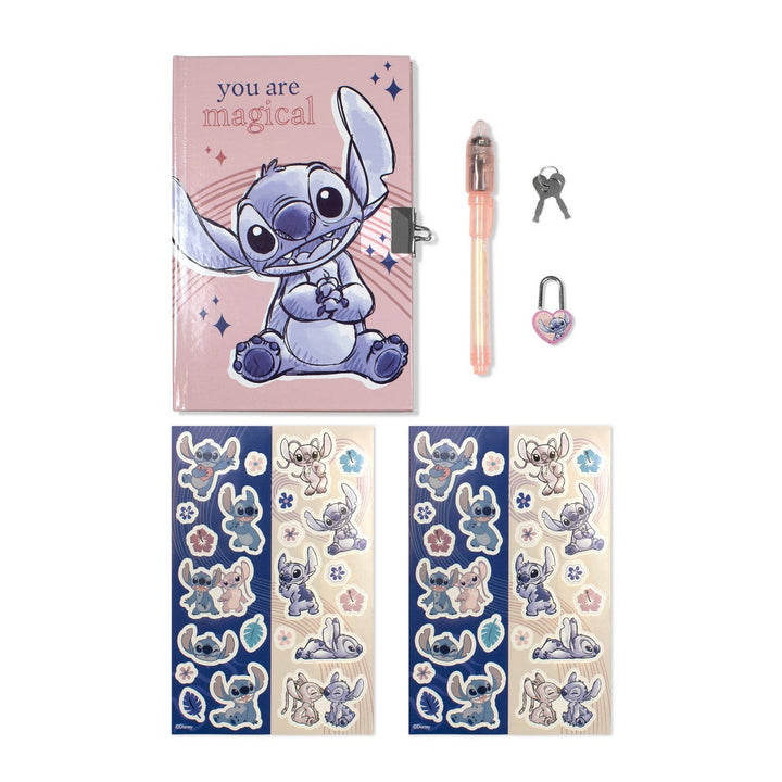Disney 6 Pcs Locked Diary And Magic Ink Set Stitch Pen ST00012