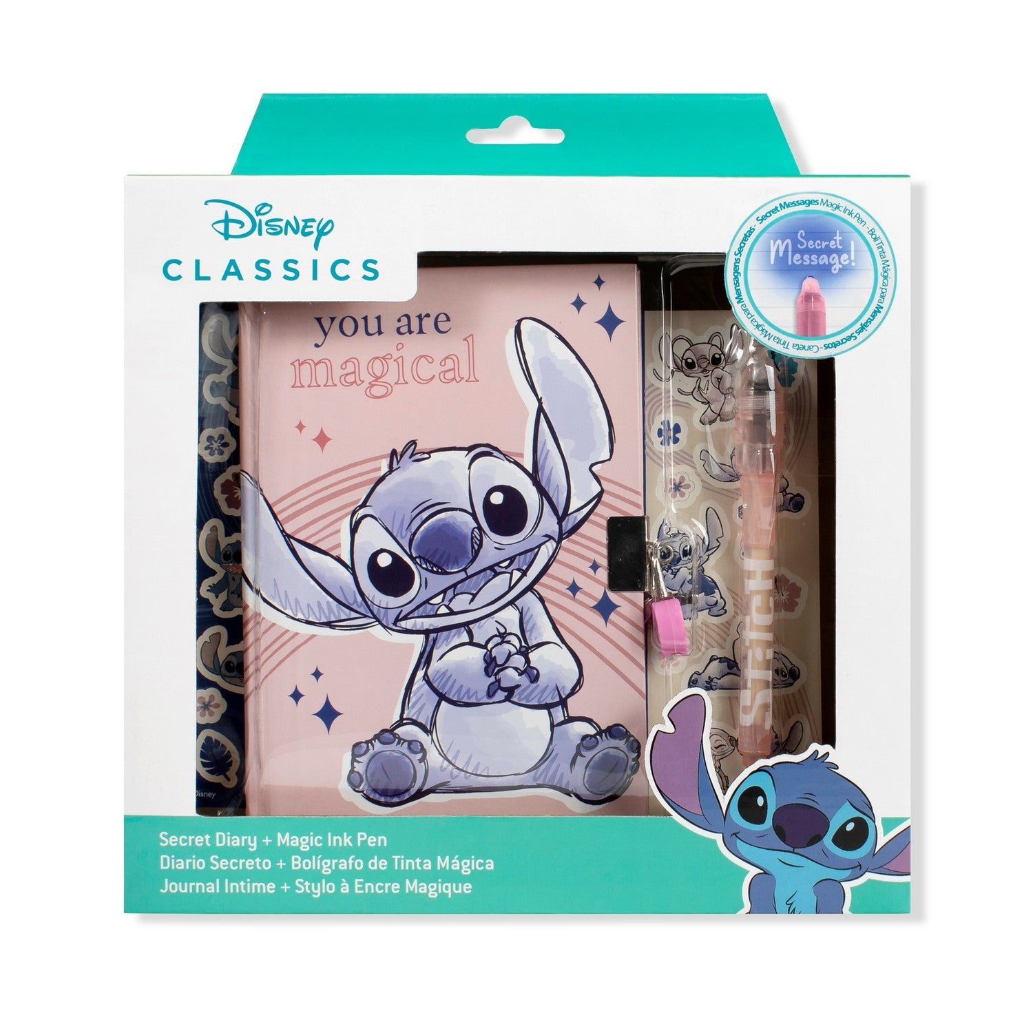Disney 6 Pcs Locked Diary And Magic Ink Set Stitch Pen ST00012