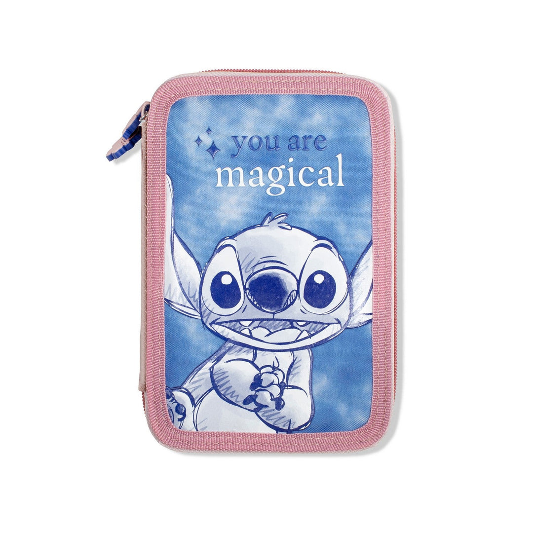 Disney 2 Zip Pencil Case With Stationary Stitch Set ST00024