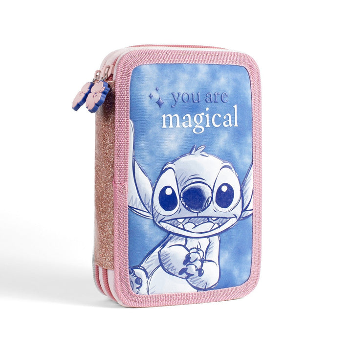 Disney 2 Zip Pencil Case With Stationary Stitch Set ST00024