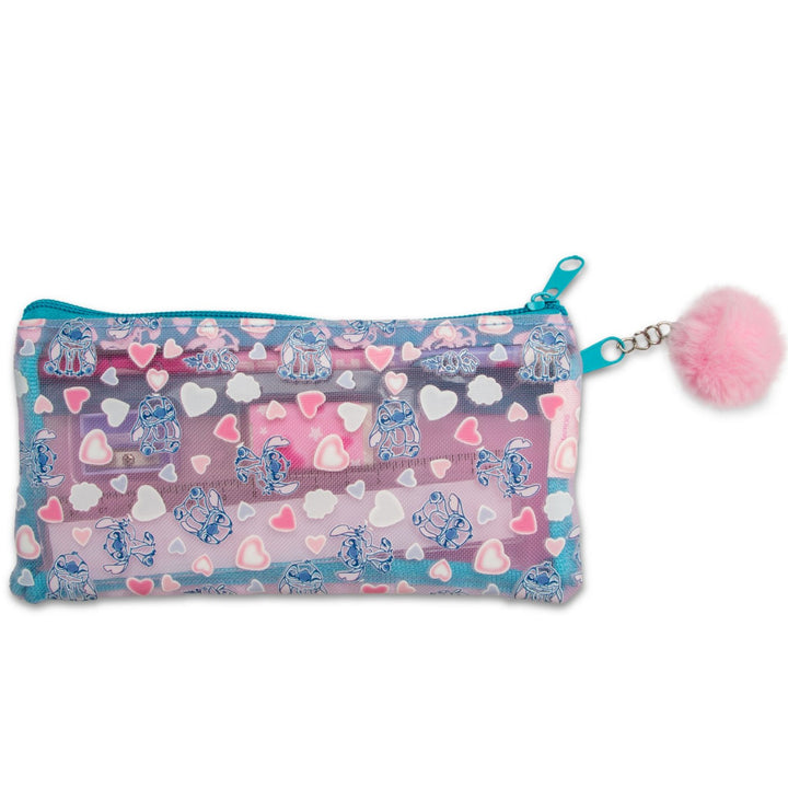 Pencil case with heart and animal pattern on a white background