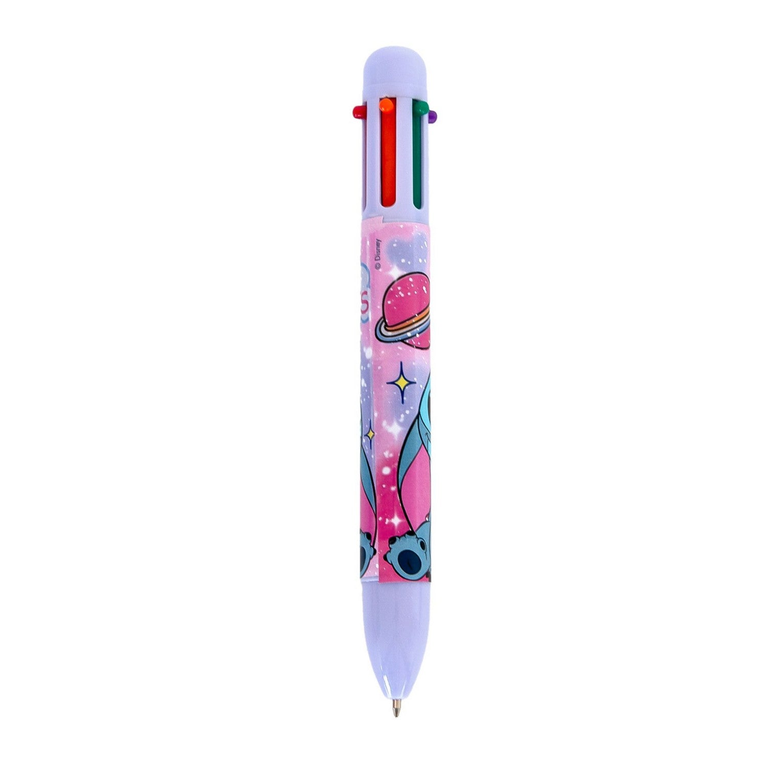 Colorful pen with cartoon character design on a white background