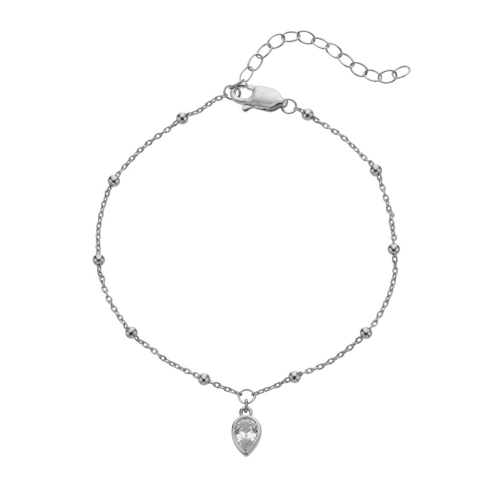 Silver bracelet with a teardrop-shaped charm 