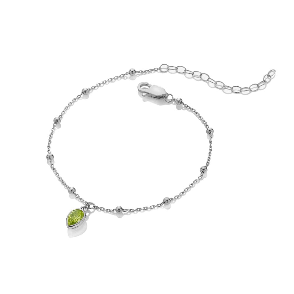 Silver bracelet with a green gemstone 