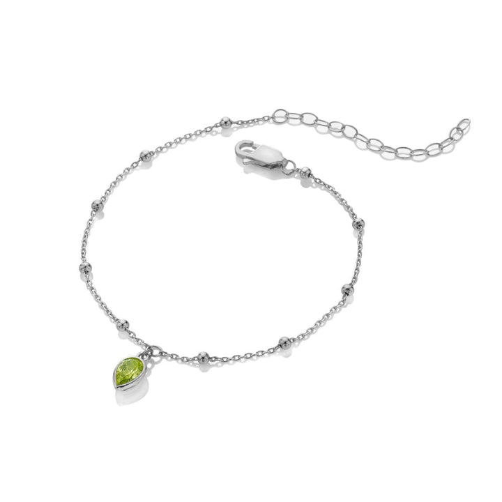 Silver bracelet with a green gemstone 
